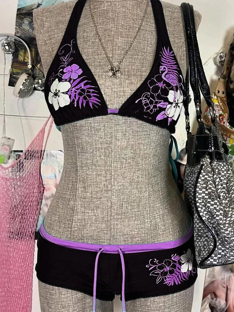 Bikini imprimé floral 2 pièces — Maillot de bain halter style vintage