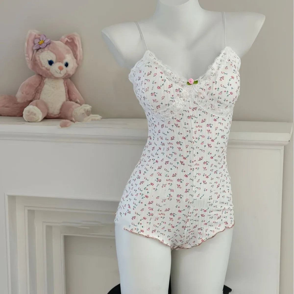 Body imprimé floral avec dentelle — Justaucorps slim sans manches