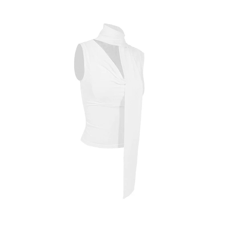Débardeur côtelé slim sans manches — Top bandage col V femme streetwear