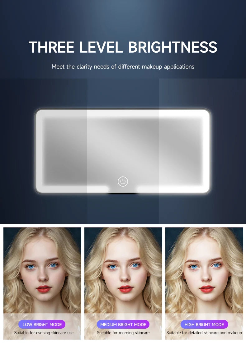 Miroir LED maquillage voiture — Éclairage HD rechargeable, se fixe partout