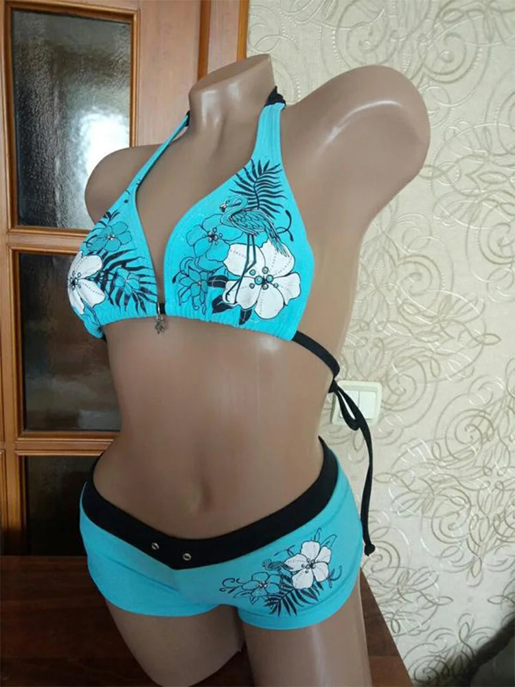 Bikini imprimé floral 2 pièces — Maillot de bain halter style vintage