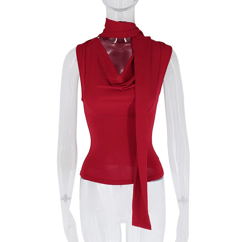 Débardeur côtelé slim sans manches — Top bandage col V femme streetwear