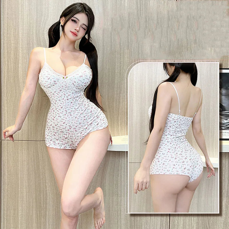 Body imprimé floral avec dentelle — Justaucorps slim sans manches