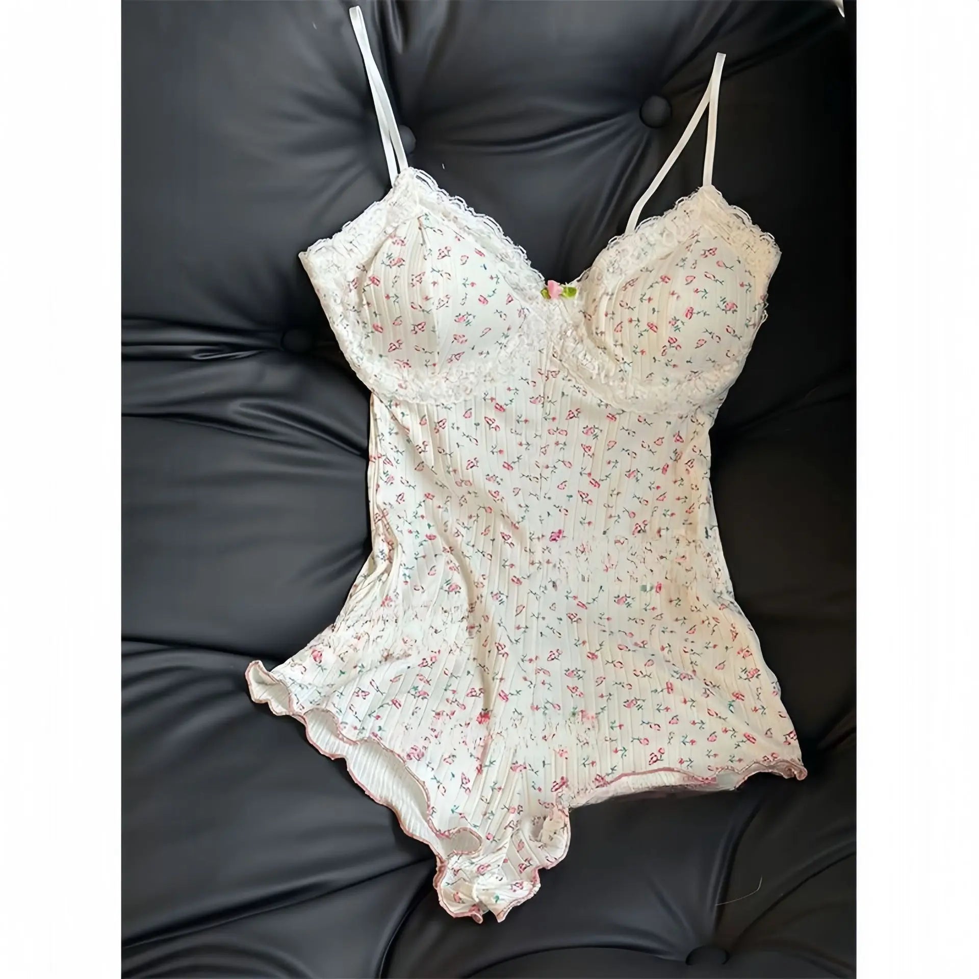 Body imprimé floral avec dentelle — Justaucorps slim sans manches