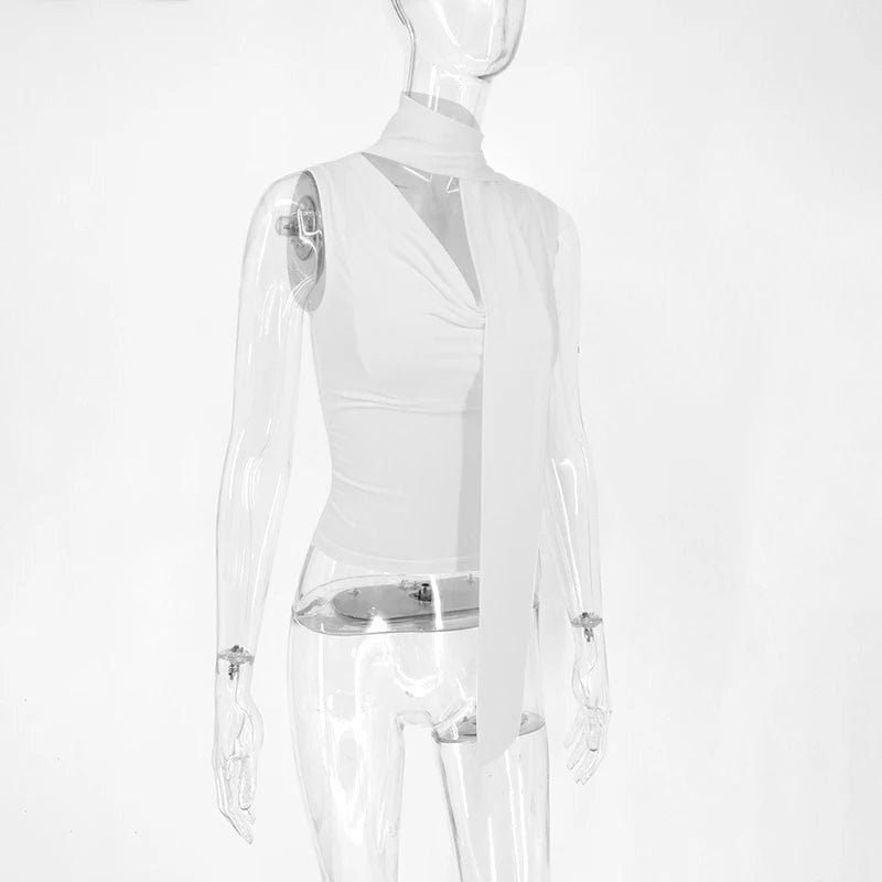Débardeur côtelé slim sans manches — Top bandage col V femme streetwear