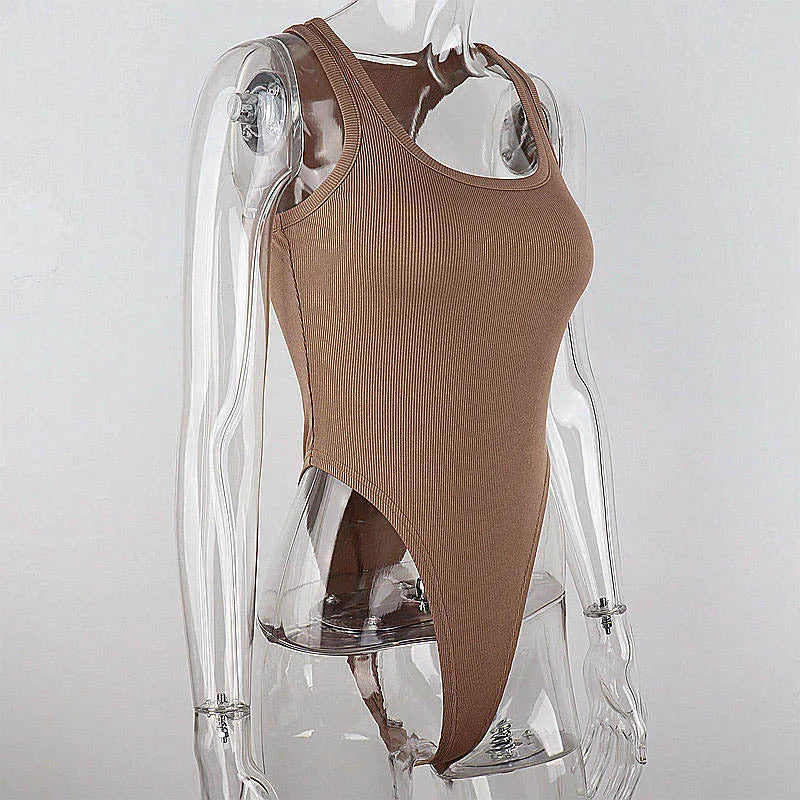 Body épaules dénudées moulant — Top halter côtelé sans manches femme