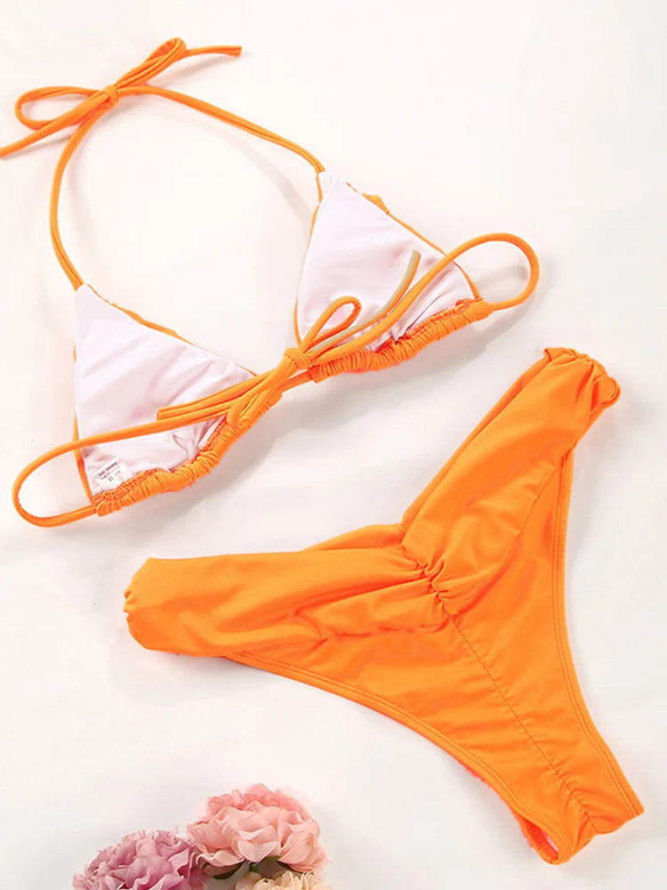 Bikini uni froncé micro triangle — Maillot de bain femme volants