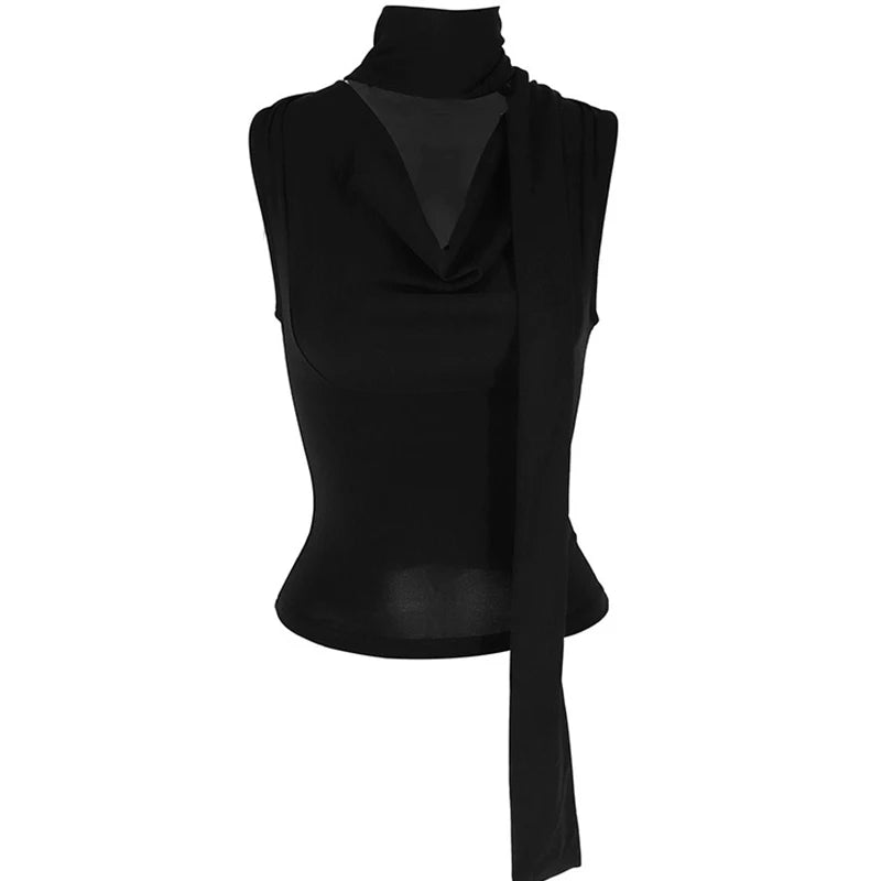 Débardeur côtelé slim sans manches — Top bandage col V femme streetwear