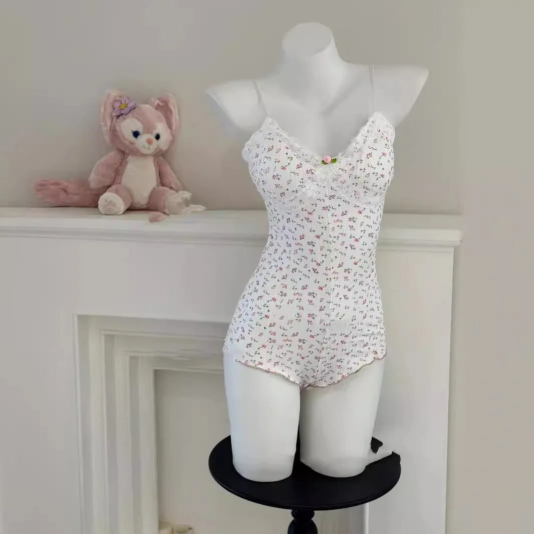 Body imprimé floral avec dentelle — Justaucorps slim sans manches