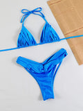 Bikini uni froncé micro triangle — Maillot de bain femme volants