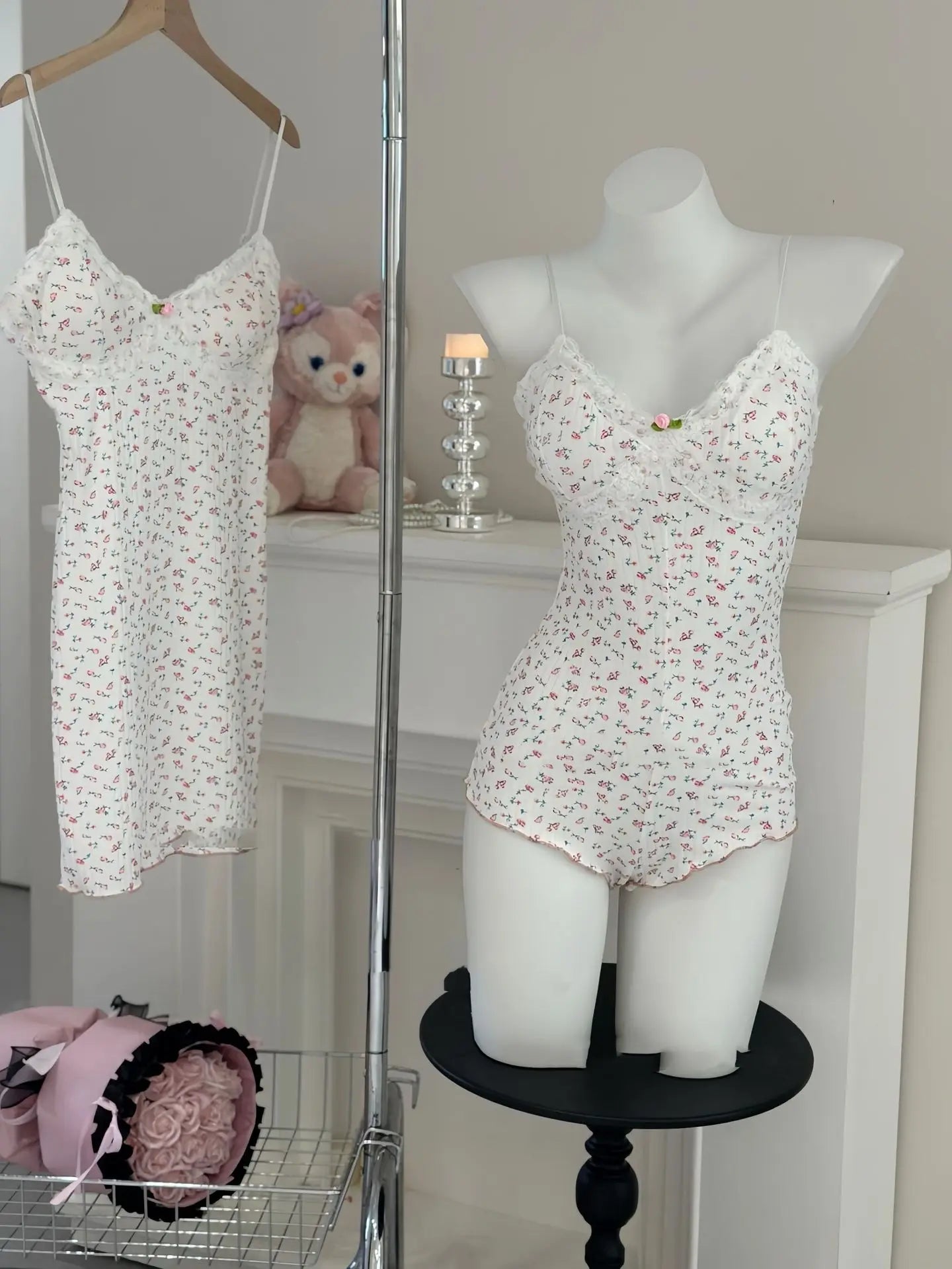 Body imprimé floral avec dentelle — Justaucorps slim sans manches