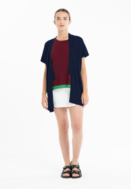 Gilet à manches courtes femme en cachemire & laine ultrafin bleu marine - KELLY 5